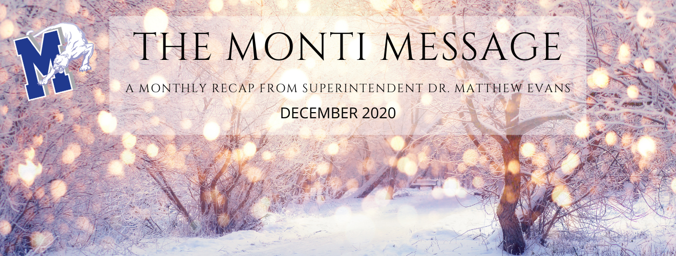 winter scene with the words "The Monti Message" across the top