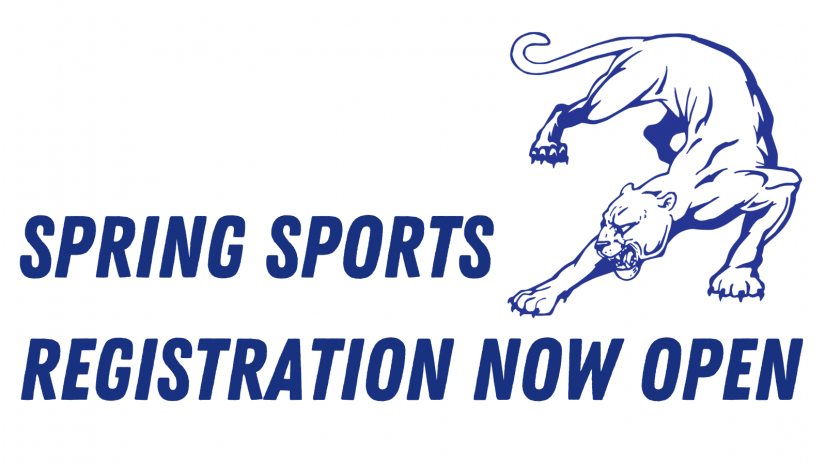 icon of panther. text reads spring sports registration now open