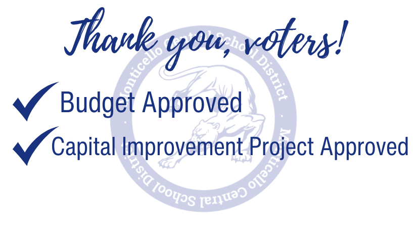 text reads "thank you voters budget approved capital improvement project approved"