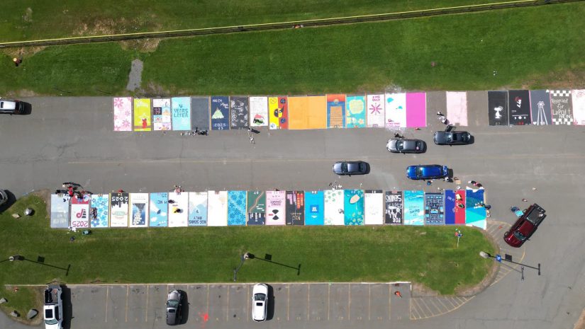 an aerial shot of senior parking spaces.