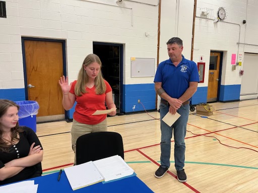 Alexandra Cushing is sworn in as the board member alternate 