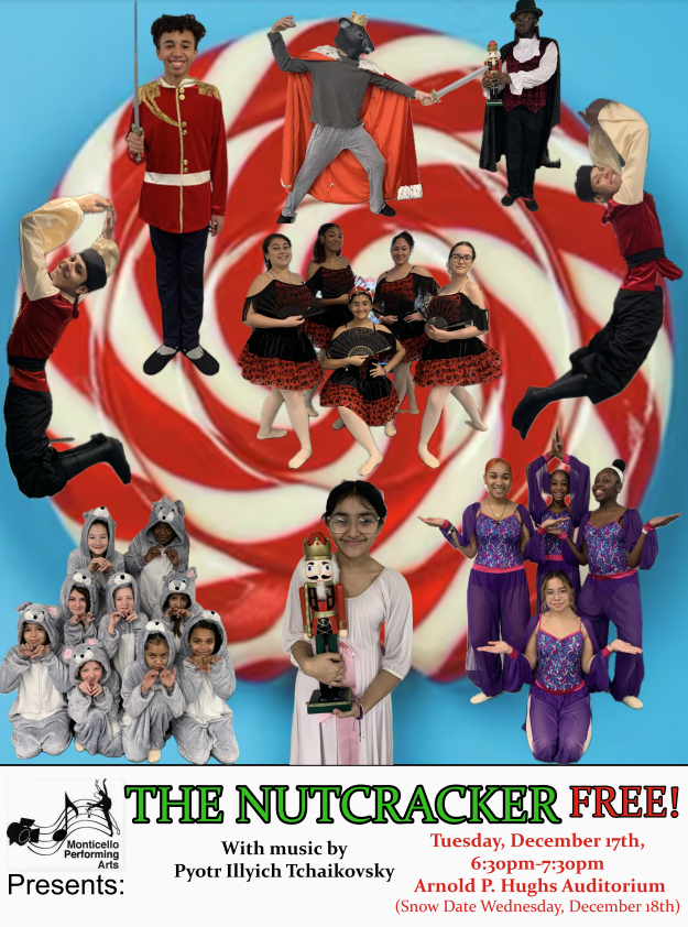 flyer for the nutcracker. photo of dance students with text "The Nutcracker Free"