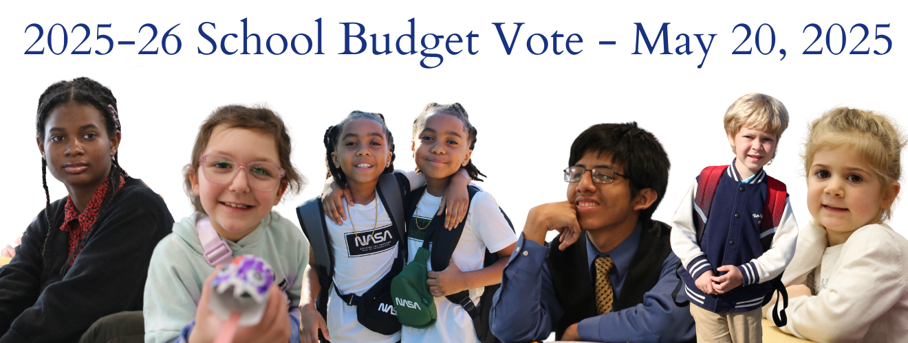 a collage of students with text 2025-26 school budget vote